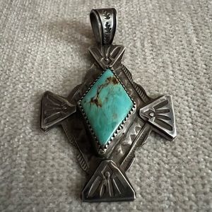 Sterling silver and turquoise pendant in a super cool  design setting